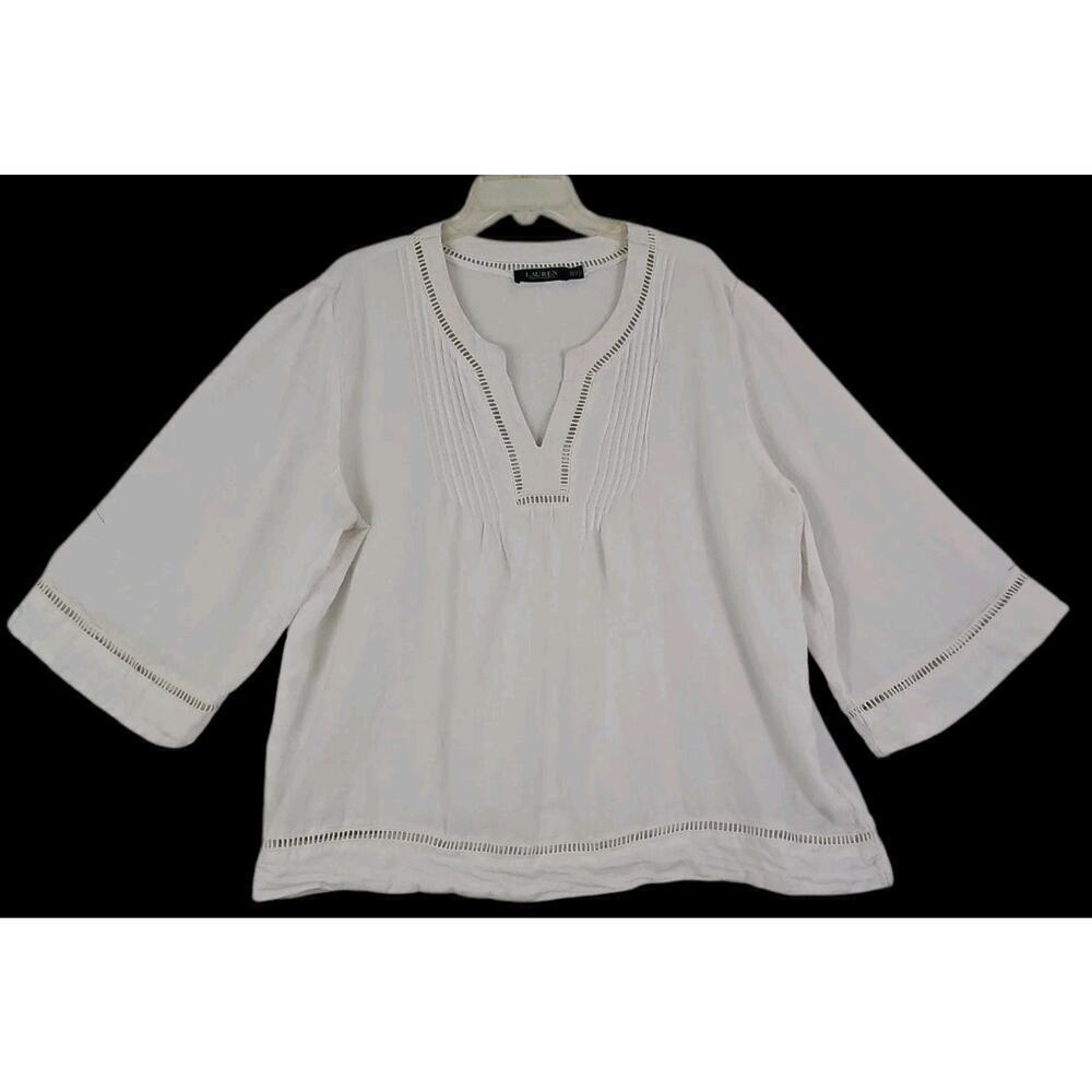 Lauren Ralph Lauren~Women XXL/TG~Linen Peasant Top White Lagenlook Beach Coastal